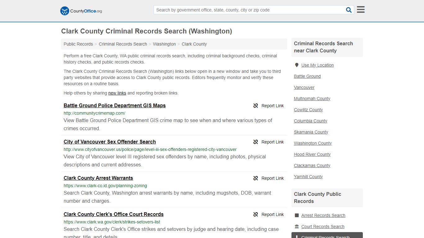 Clark County Criminal Records Search (Washington) - County Office